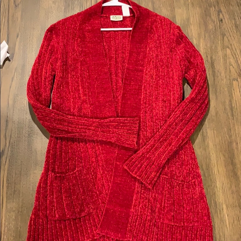 Red 100% polyester cardigan